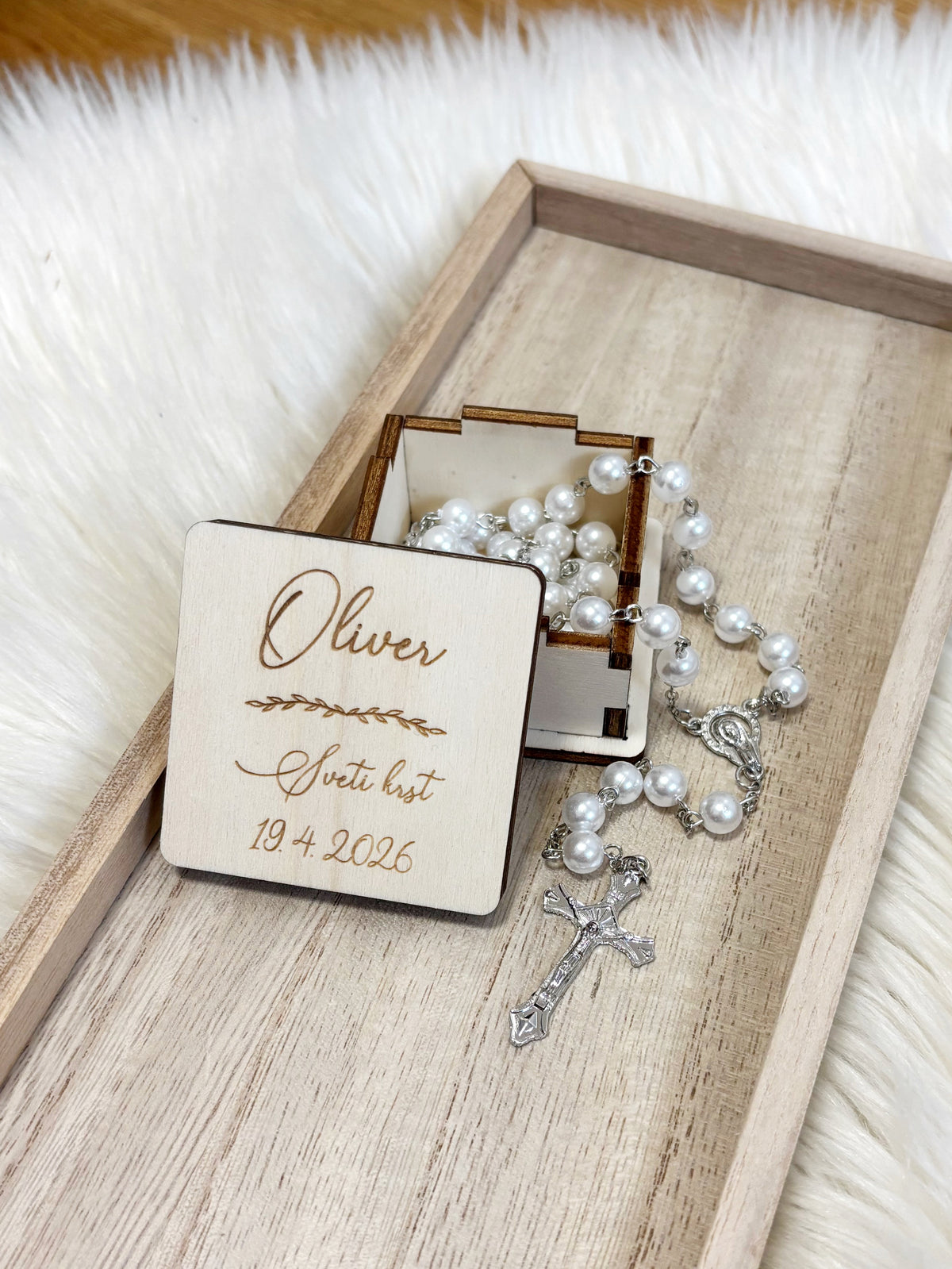 Personaliziran krstni komplet - white satin