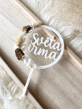 Akrilni cake topper s suhim cvetjem