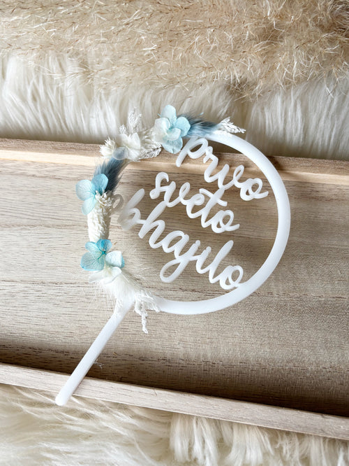 Akrilni cake topper s suhim cvetjem
