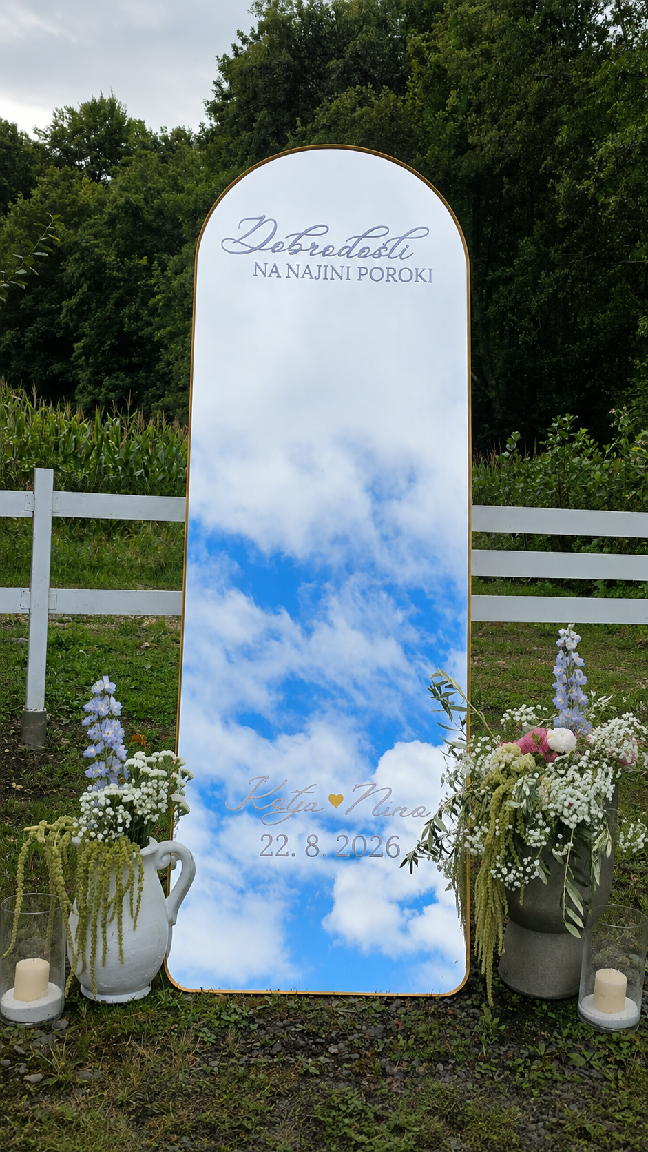 Nalepka Dobrodošli z imeni in datumom